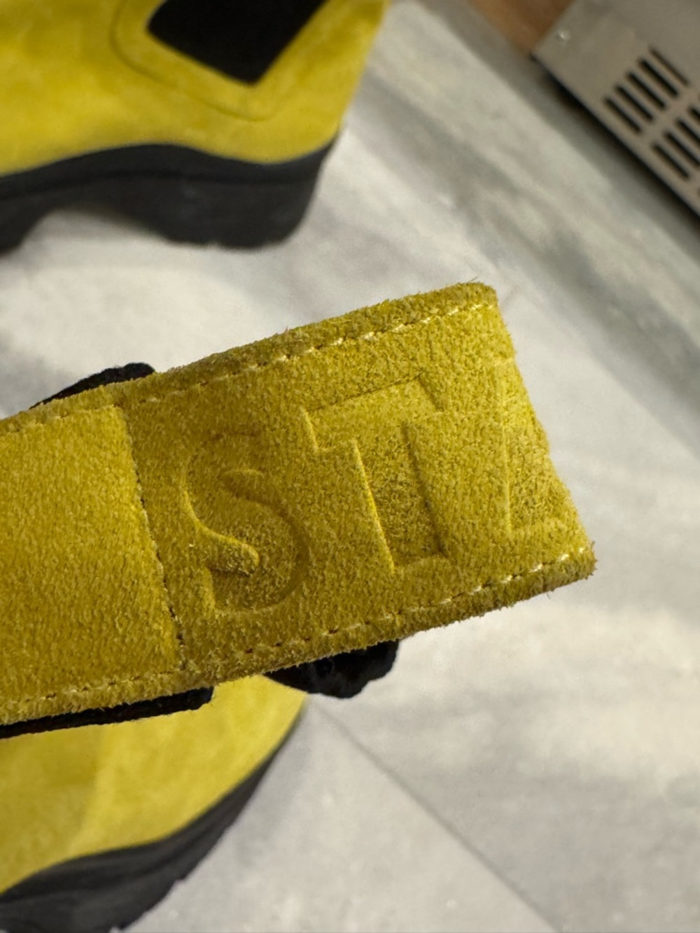 Staud Women Bow Chelsea Suede Lug Sole Boots Yellow Green size 41 US 10 - Picture 10 of 16